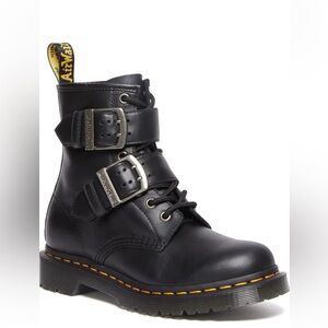 Dr. Martens Black Leather Buckle Combat Boots